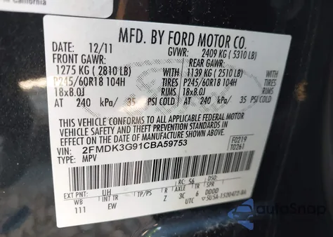 2012 Ford Edge Se z USA, uszkodzony, nr VIN 2FMDK3G91CBA59753